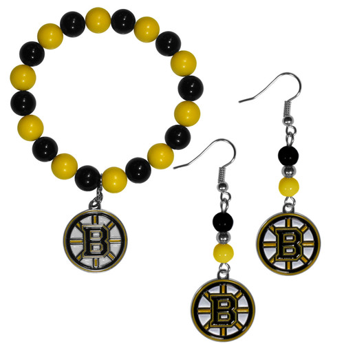 Boston Bruins® Fan Bead Earrings and Bracelet Set