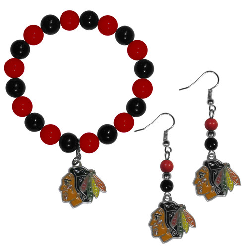 Chicago Blackhawks® Fan Bead Earrings and Bracelet Set