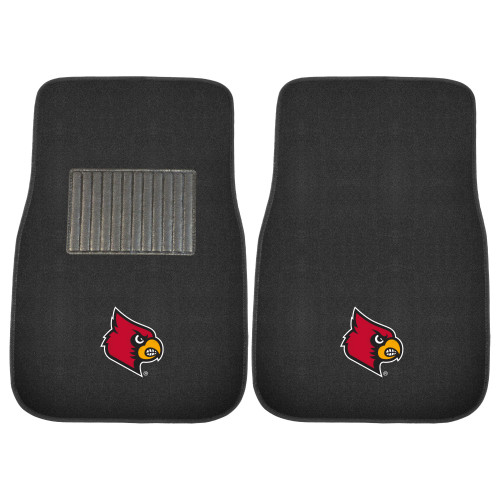 University of Louisville - Louisville Cardinals 2-pc Embroidered Car Mat Set Cardinal Primary Logo Black