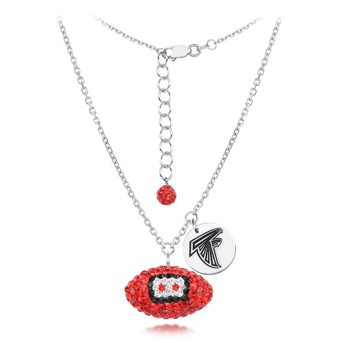 Atlanta Falcons Silver Necklace w/Crystal Football