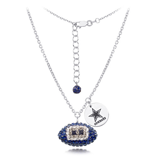 Dallas Cowboys Silver Necklace w/Crystal Football