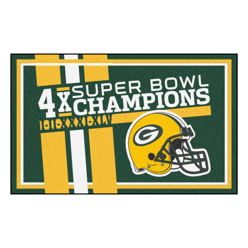 Green Bay Packers Dynasty 4x6 Rug Packers Helmet Logo 4x Green