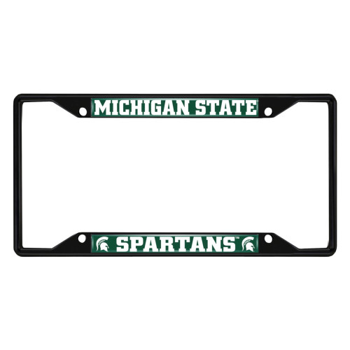 Michigan State University - Michigan State Spartans License Plate Frame - Black Spartan Primary Logo and Wordmark Green