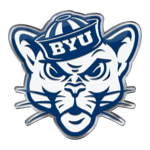 Brigham Young University - BYU Cougars Embossed Color Emblem 2 "Cougar Head" Mascot Logo Blue