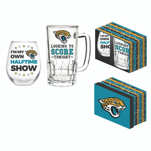 Jacksonville Jaguars Drink Set Boxed 17oz Stemless Wine and 16oz Tankard