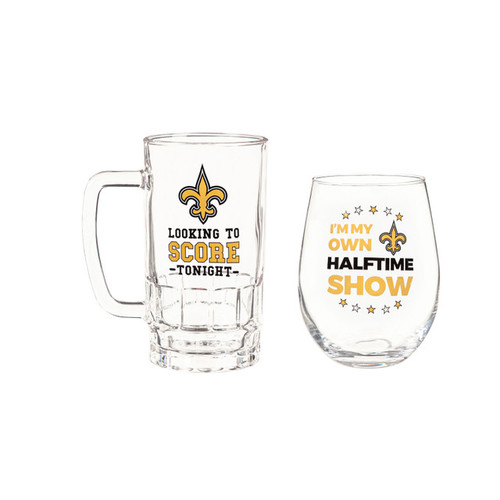 New Orleans Saints Drink Set Boxed 17oz Stemless Wine and 16oz Tankard