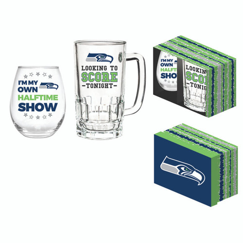 Seattle Seahawks Drink Set Boxed 17oz Stemless Wine and 16oz Tankard