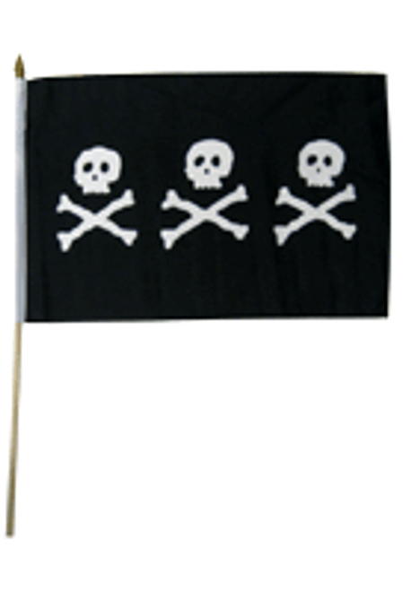 C Condent 3 Skulls Pirate 12x18in Stick Flag