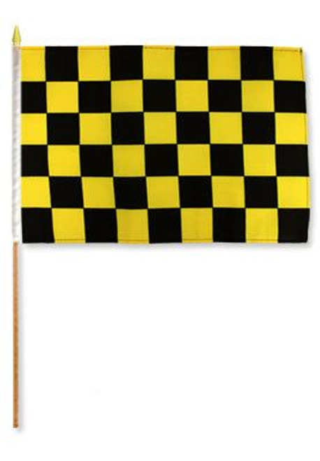 Yellow & Black Checkered 12x18in Stick Flag