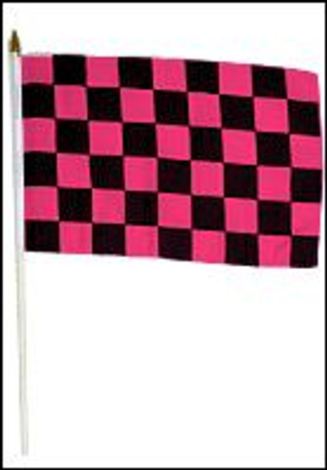 Pink & Black Checkered 12x18in Stick Flag
