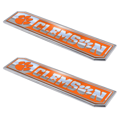 Clemson University - Clemson Tigers Embossed Truck Emblem 2-pk Primary Logo & Wordmark Orange