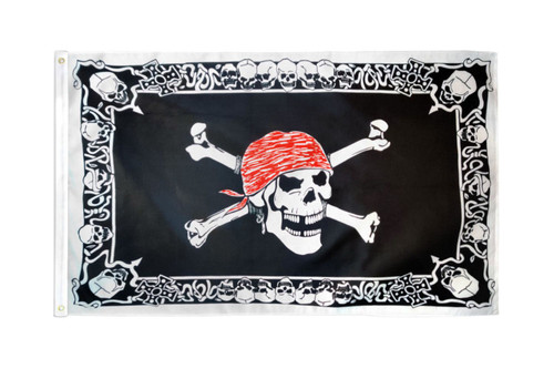 Skull With Border Pirate Flag 3x5ft Poly