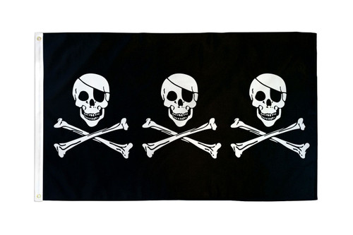 3 Skulls Pirate Flag 3x5ft Poly