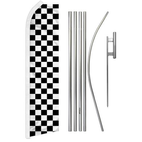 Black & White Checkered Super Flag & Pole Kit