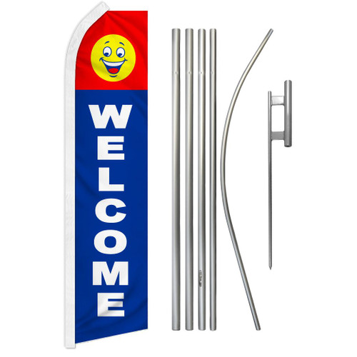 Welcome (Happy Face) Super Flag & Pole Kit