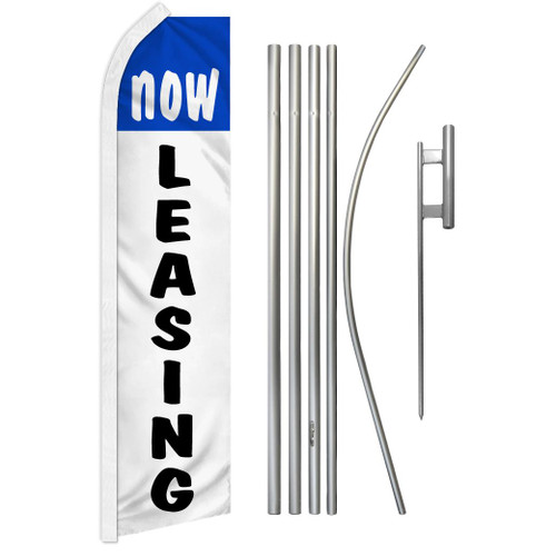 Now Leasing (Blue & White) Super Flag & Pole Kit