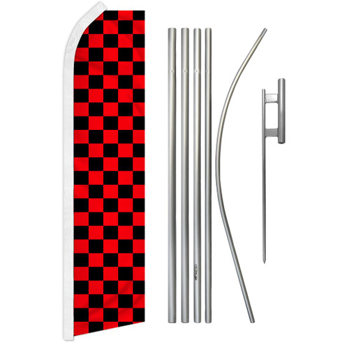 Red & Black Checkered Super Flag & Pole Kit
