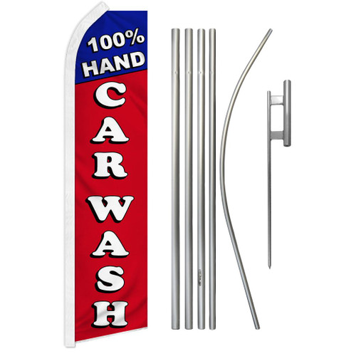 100% Hand Car Wash Super Flag & Pole Kit