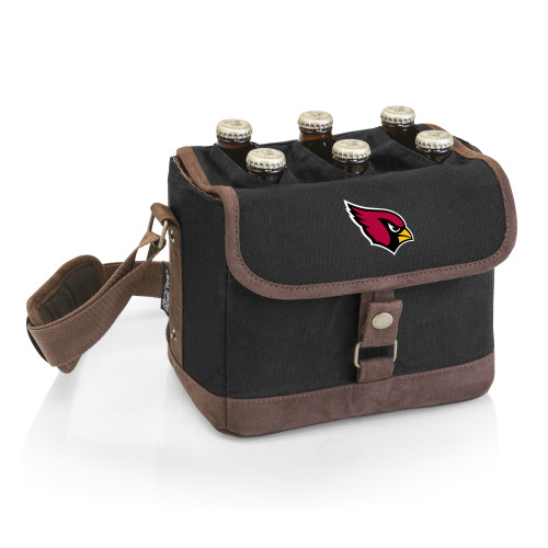 Arizona Cardinals Beer Caddy Cooler Tote with Opener, (Black with Brown Accents)