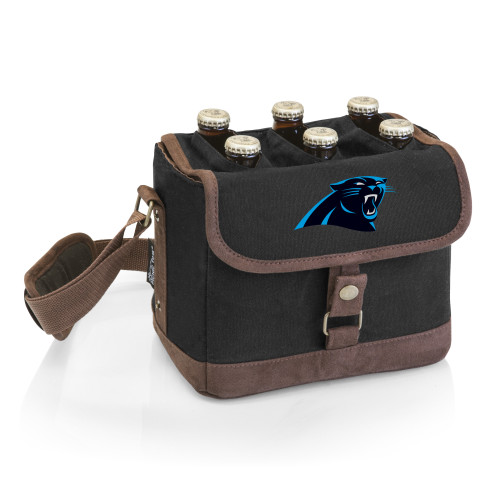 Carolina Panthers Beer Caddy Cooler Tote with Opener, (Black with Brown Accents)