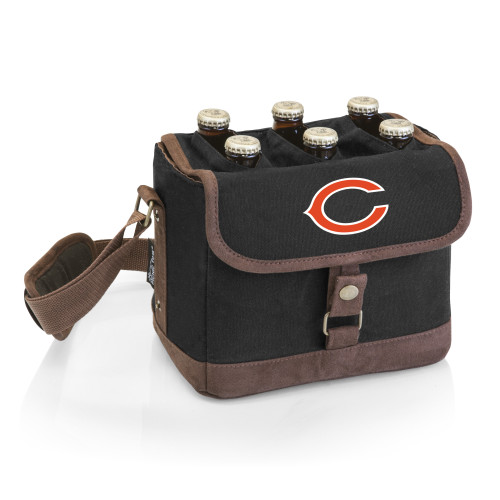 Chicago Bears Beer Caddy Cooler Tote with Opener, (Black with Brown Accents)