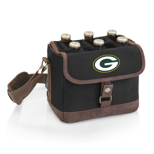 Green Bay Packers Beer Caddy Cooler Tote with Opener, (Black with Brown Accents)