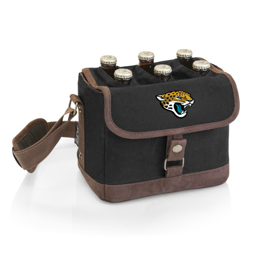 Jacksonville Jaguars Beer Caddy Cooler Tote with Opener, (Black with Brown Accents)