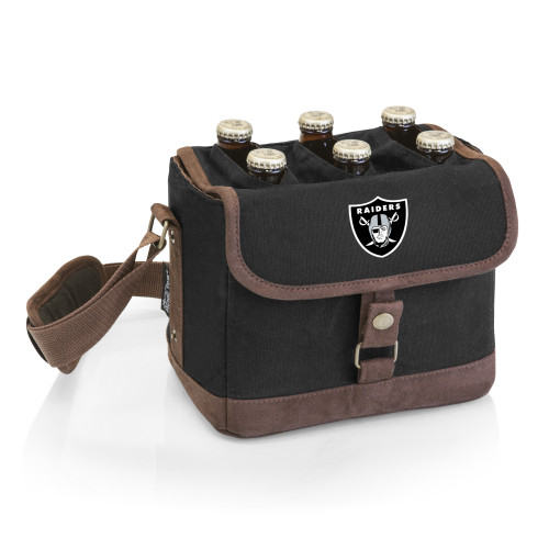 Las Vegas Raiders Beer Caddy Cooler Tote with Opener, (Black with Brown Accents)