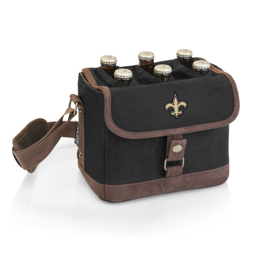 New Orleans Saints Beer Caddy Cooler Tote with Opener, (Black with Brown Accents)