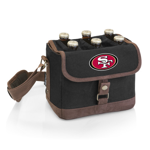 San Francisco 49ers Beer Caddy Cooler Tote with Opener, (Black with Brown Accents)