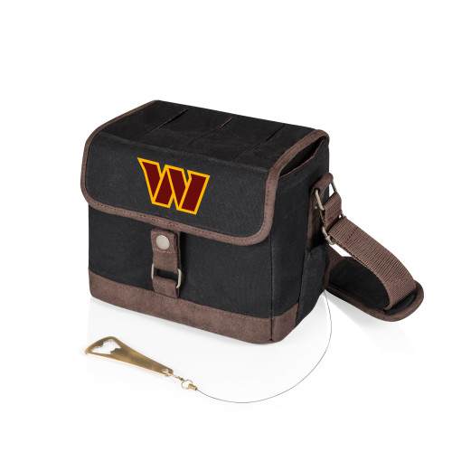 Washington Commanders Beer Caddy Cooler Tote with Opener, (Black with Brown Accents)