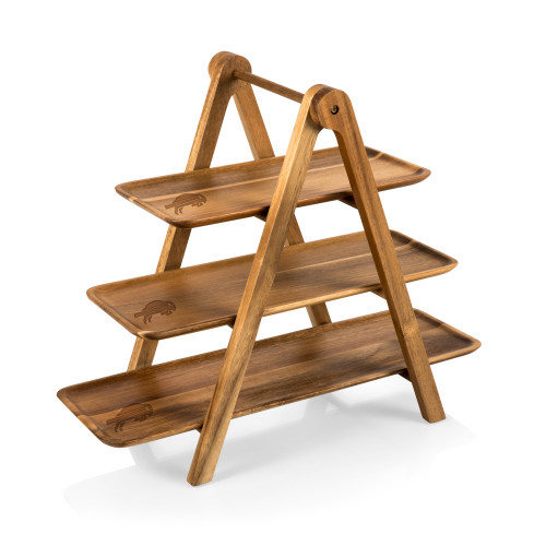 Buffalo Bills Serving Ladder 3 Tiered Serving Station, (Acacia Wood)