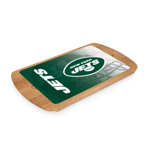 New York Jets Billboard Glass Top Serving Tray, (Parawood)