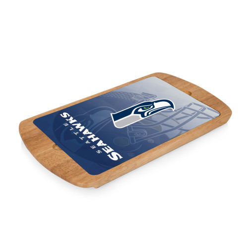 Seattle Seahawks Billboard Glass Top Serving Tray, (Parawood)