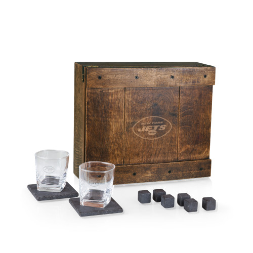 New York Jets Whiskey Box Gift Set, (Oak Wood)