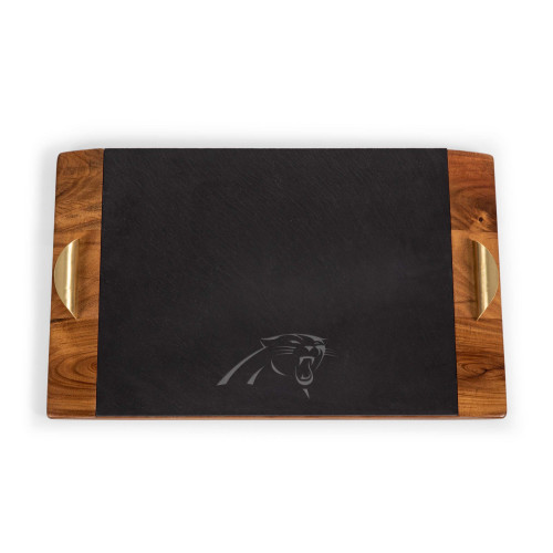 Carolina Panthers Covina Acacia and Slate Serving Tray, (Acacia Wood & Slate Black with Gold Accents)