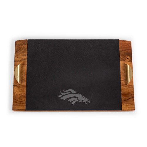 Denver Broncos Covina Acacia and Slate Serving Tray, (Acacia Wood & Slate Black with Gold Accents)