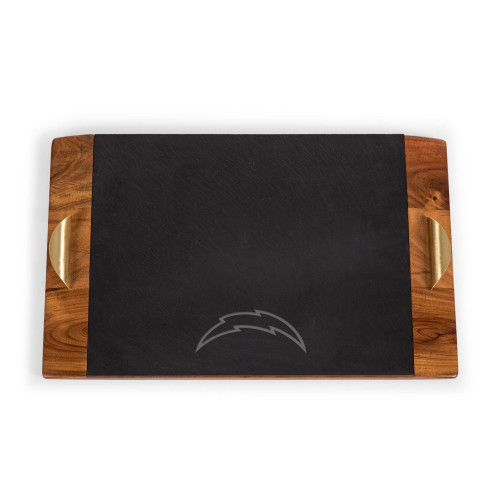 Los Angeles Chargers Covina Acacia and Slate Serving Tray, (Acacia Wood & Slate Black with Gold Accents)