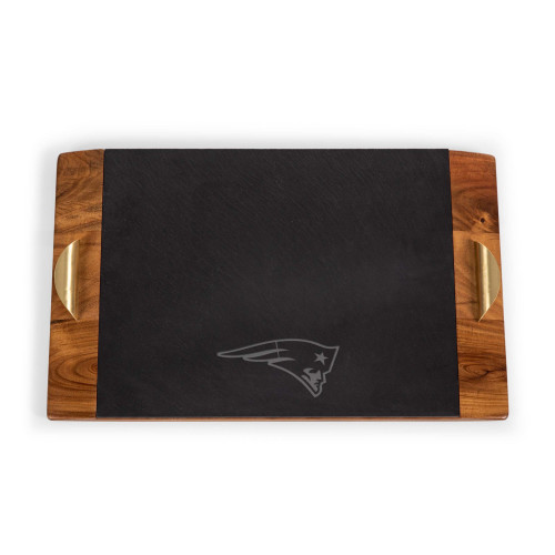 New England Patriots Covina Acacia and Slate Serving Tray, (Acacia Wood & Slate Black with Gold Accents)