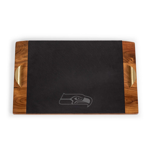 Seattle Seahawks Covina Acacia and Slate Serving Tray, (Acacia Wood & Slate Black with Gold Accents)