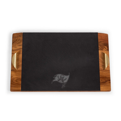 Tampa Bay Buccaneers Covina Acacia and Slate Serving Tray, (Acacia Wood & Slate Black with Gold Accents)