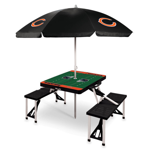 Chicago Bears Picnic Table Portable Folding Table with Seats and Umbrella, (Black)