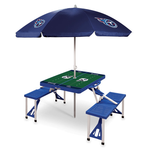 Tennessee Titans Picnic Table Portable Folding Table with Seats and Umbrella, (Blue)