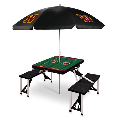 Washington Commanders Picnic Table Portable Folding Table with Seats and Umbrella, (Black)