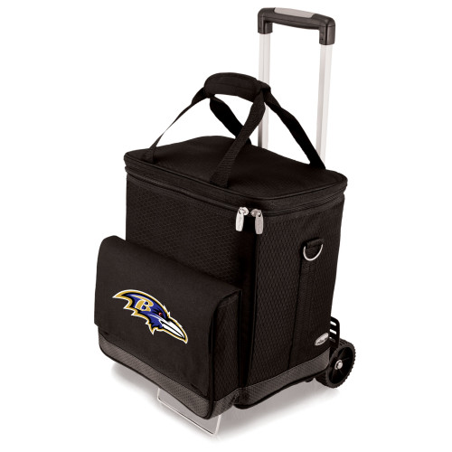 Baltimore Ravens Cellar 6-Bottle Wine Carrier & Cooler Tote with Trolley, (Black with Gray Accents)