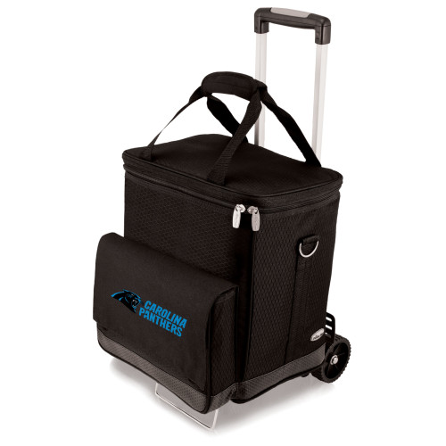 Carolina Panthers Cellar 6-Bottle Wine Carrier & Cooler Tote with Trolley, (Black with Gray Accents)