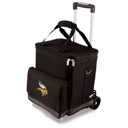 Minnesota Vikings Cellar 6-Bottle Wine Carrier & Cooler Tote with Trolley, (Black with Gray Accents)