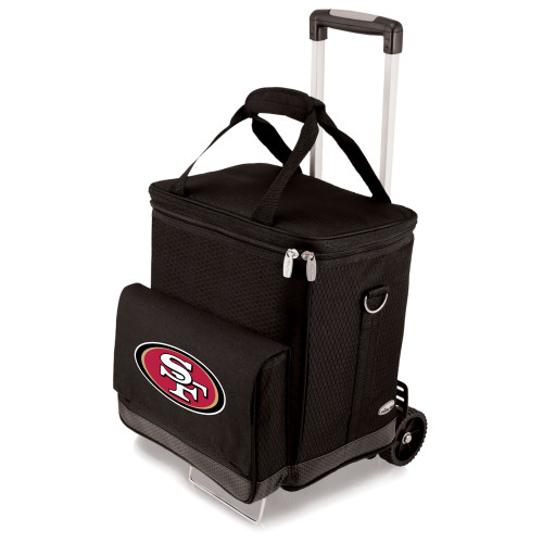 San Francisco 49ers Cellar 6-Bottle Wine Carrier & Cooler Tote with Trolley, (Black with Gray Accents)