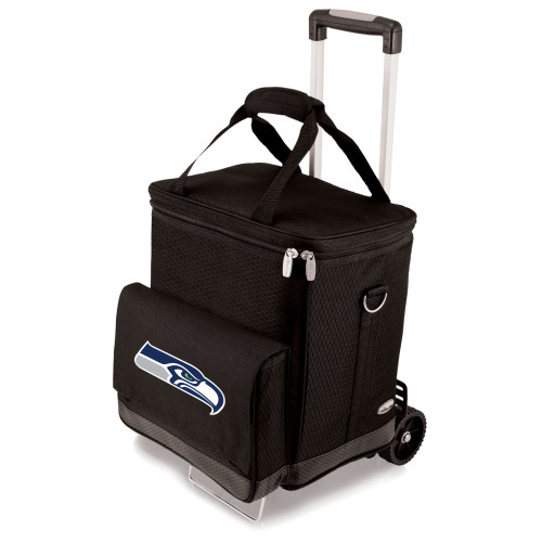 Seattle Seahawks Cellar 6-Bottle Wine Carrier & Cooler Tote with Trolley, (Black with Gray Accents)