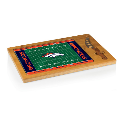 Denver Broncos Football Field Icon Glass Top Cutting Board & Knife Set, (Parawood & Bamboo)